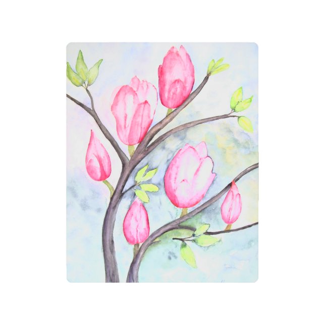 Pink Magnolias On Blue Pastel Metal Print (Front)