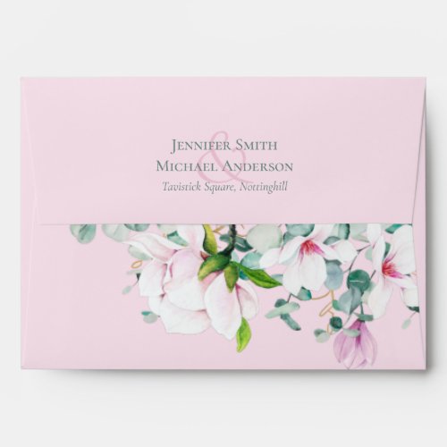 Pink Magnolias Sage Eucalyptus Wedding Envelope