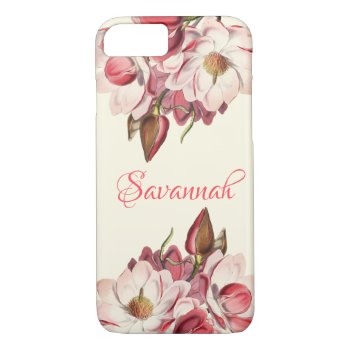 Pink Magnolias | Spring Blossom Floral Name Iphone 8/7 Case by storechichi at Zazzle
