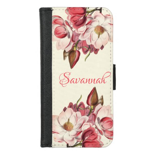 Pink magnolias  spring blossom floral name iPhone 87 wallet case