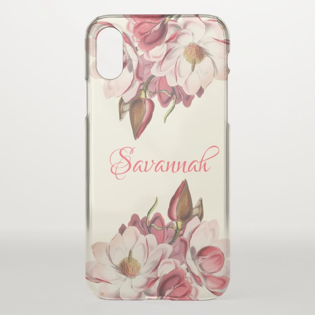 Pink magnolias | spring blossom floral name uncommon iPhone case (Back)