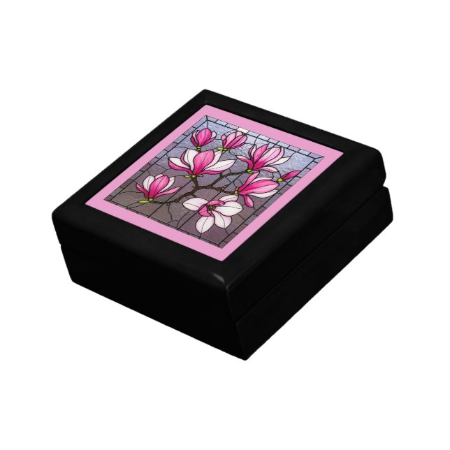 Pink Magnolias Stained Glass Illusion Gift Box (Side)