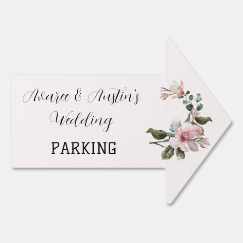 Pink Magnolias Watercolor Floral Wedding Parking Sign