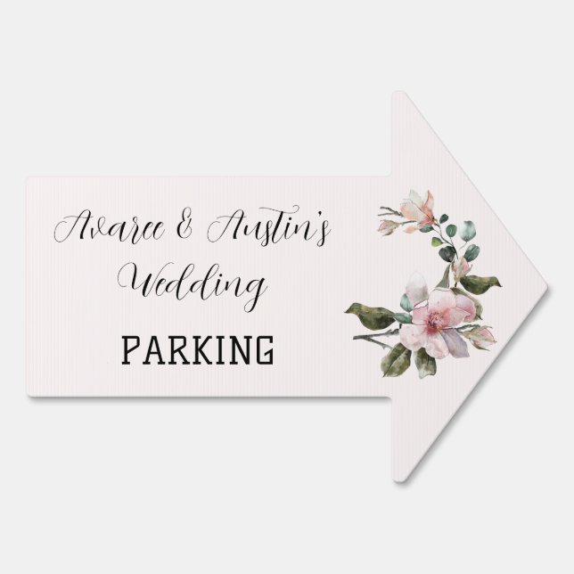 Pink Magnolia's Watercolor Floral Wedding Parking Sign (Back)