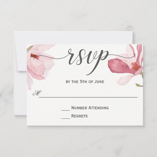 Pink Magnolias Watercolor Wedding RSVP (Front)