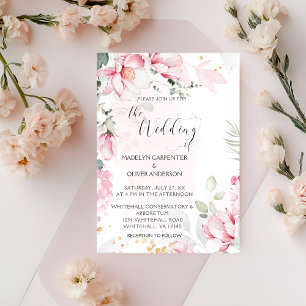 Pink Magnolias Wedding Invitation