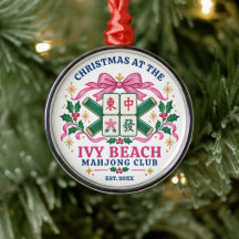 Pink Mahjong Ornament Preppy Club Crest Name 2026