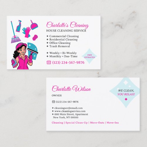 Pink Maid Cleaning Residential Commercial Business Card