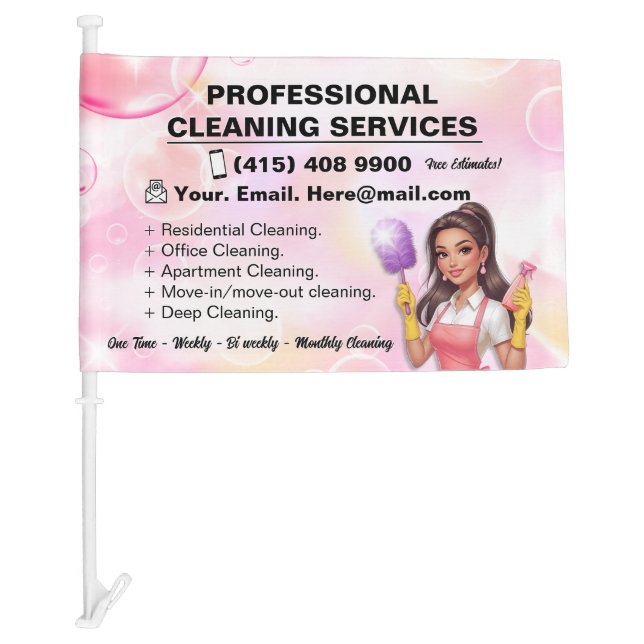Pink Maid Cleaning Service Car Flag (Front)