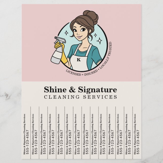 Pink Maid Cleaning Services Tear Off Strips Flyer (Front)