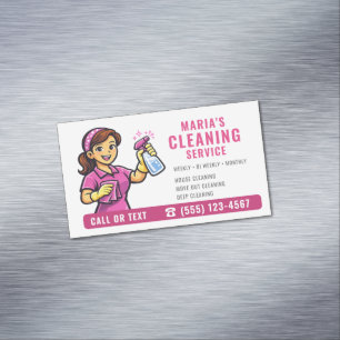 Pink Maid House Cleaning Service Business Card Magnet