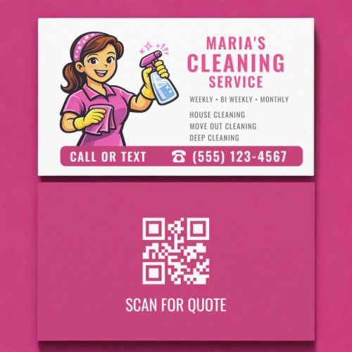 Pink Maid House Cleaning Service QR Code Business Card