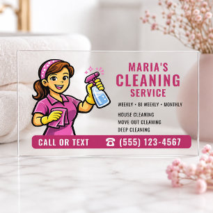 Pink Maid House Cleaning Service Transparent Clear Business Cards