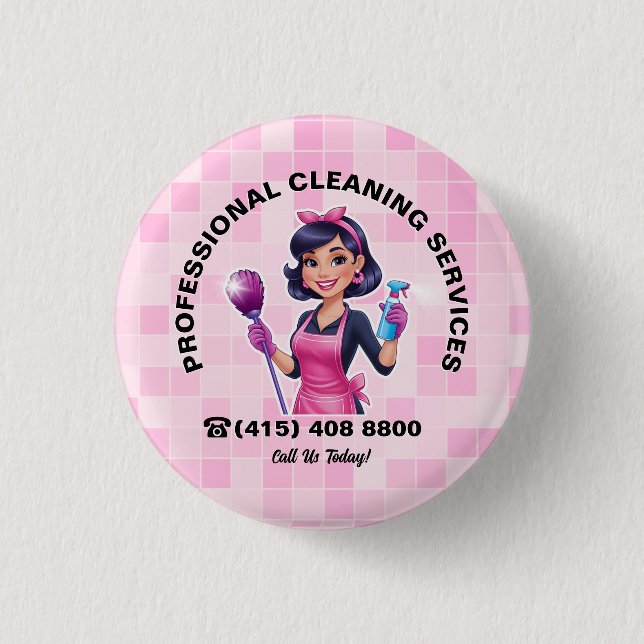 Pink Maid Janitorial Cleaning Service Button (Front)