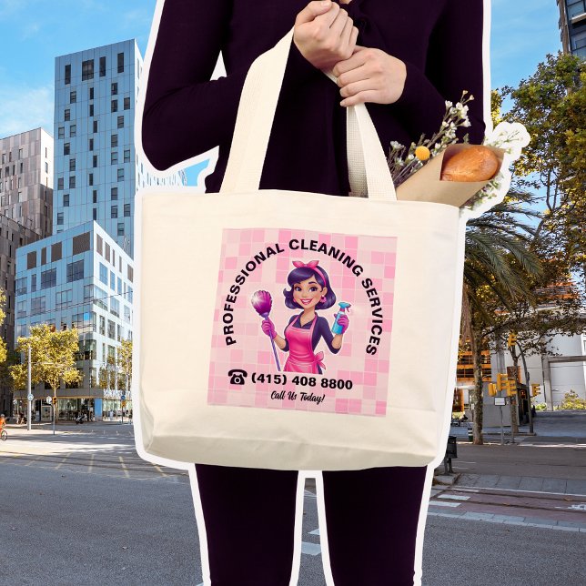 Pink Maid Janitorial Cleaning Service Large Tote Bag (Creator Uploaded)