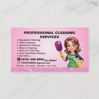 Pink Maid Janitorial Lady House Cleaning Service Business Card