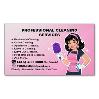 Pink Maid Janitorial Lady House Cleaning Service Business Card Magnet