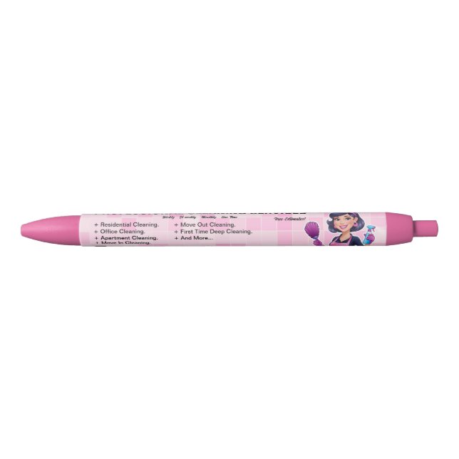 Pink Maid Janitorial Lady House Cleaning Service Pen (Front)