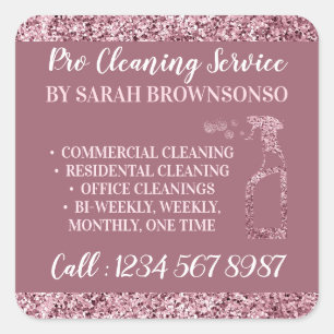 Pink Maid Janitorial sparkle glitter Cleaning Square Sticker
