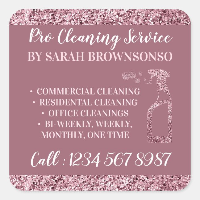 Pink Maid Janitorial sparkle glitter Cleaning Square Sticker