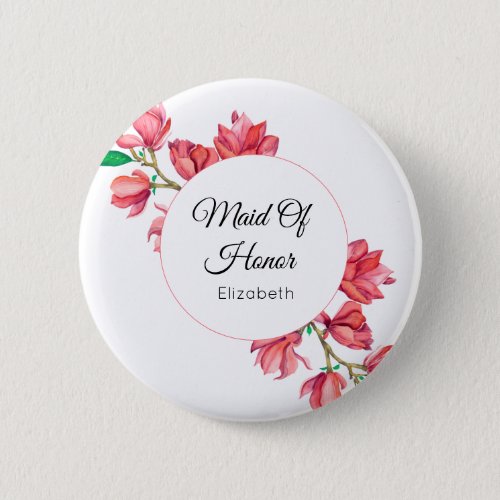Pink Maid of Honor Floral White Button