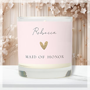 Pink Maid of Honor Gold Heart Modern Script  Scented Candle
