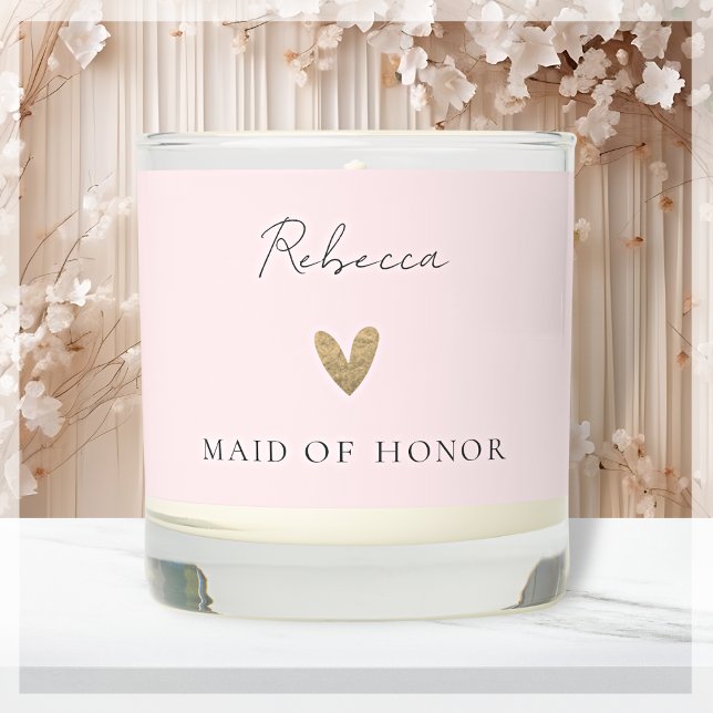 Pink Maid of Honor Gold Heart Modern Script  Scented Candle (Creator Uploaded)