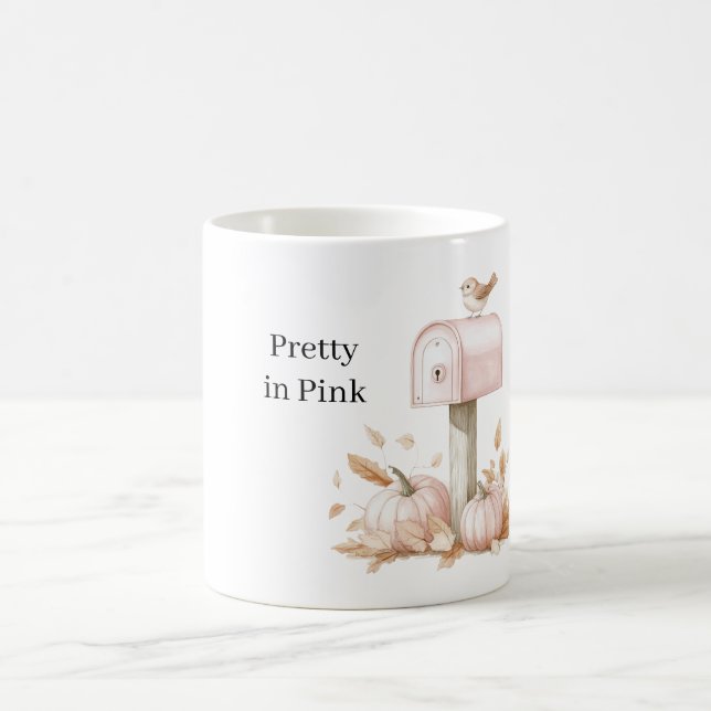 Pink Mailbox Pumpkins Bird Coffee Mug (Center)