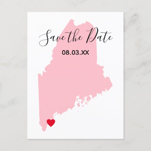 Pink Maine Red Heart Save the Date Announcement Postcard