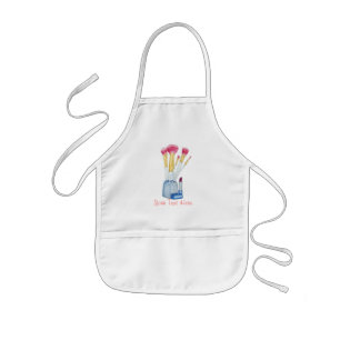 Pink make up brushes in holder still life art kids' apron