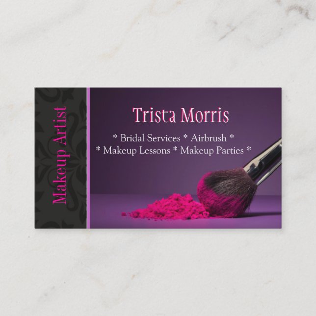 Pink Makeup Artist Brush Powder Business Card (Front)