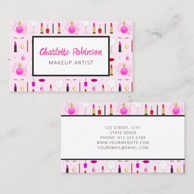 Pink Makeup Artist Business Card (Front/Back)