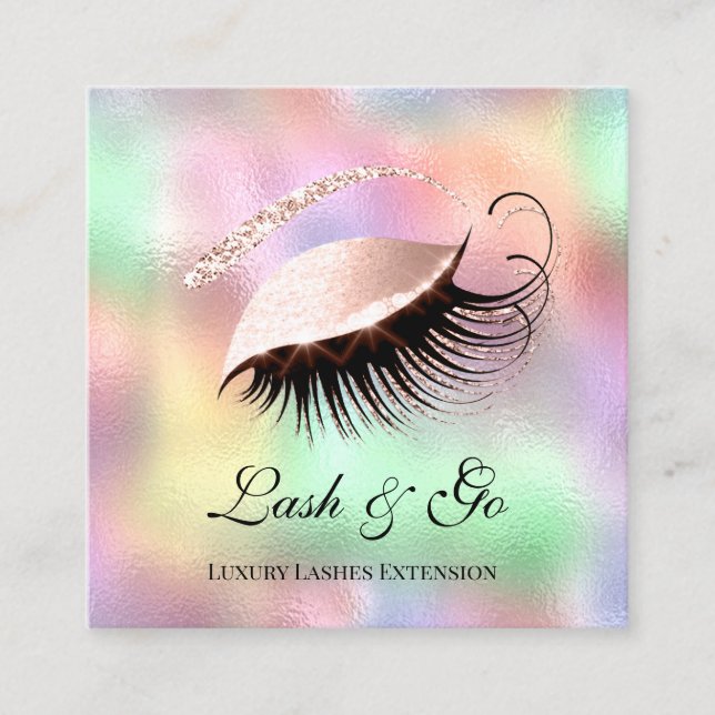Pink Makeup Artist Eyelash Extension Holograph Lux Square Business Card (Front)