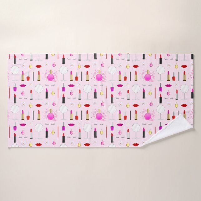 Pink Makeup Artist Glam Pattern Bath Towel Set (Bath Towel)