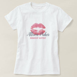 Pink MAKEUP ARTIST Logo Kiss Name T-Shirt