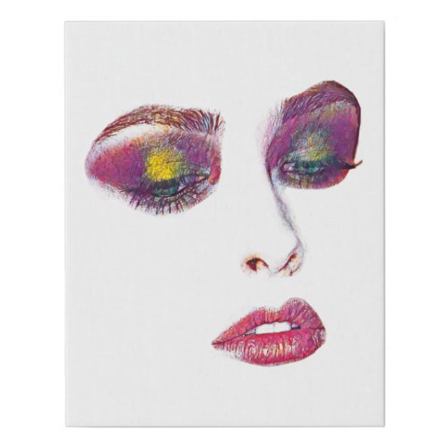 Pink Makeup Beautiful Womans face original art Faux Canvas Print