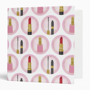 Pink Makeup Cosmetics Pattern Cosmetology 3 Ring Binder