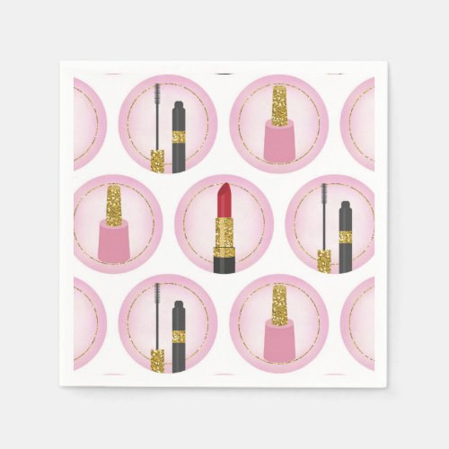 Pink Makeup Cosmetics Pattern Cosmetology Napkins