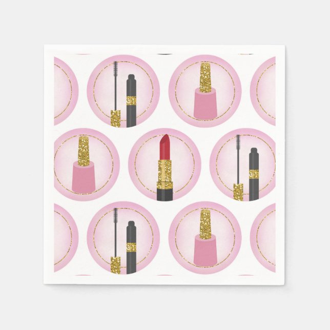 Pink Makeup Cosmetics Pattern Cosmetology Napkins (Front)