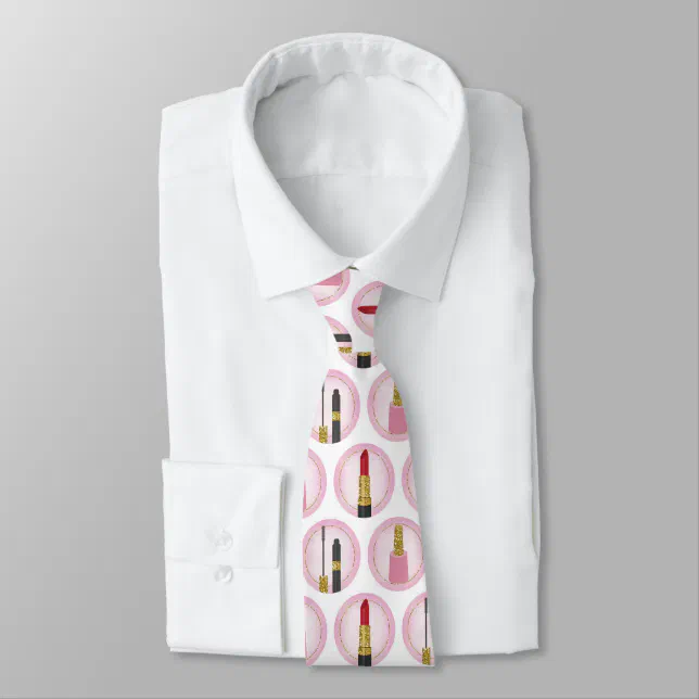 Pink Makeup Cosmetics Pattern Cosmetology Neck Tie (Tied)