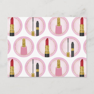 Pink Makeup Cosmetics Pattern Cosmetology Postcard