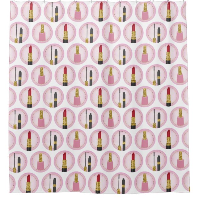 Pink Makeup Cosmetics Pattern Cosmetology Shower Curtain (Front)