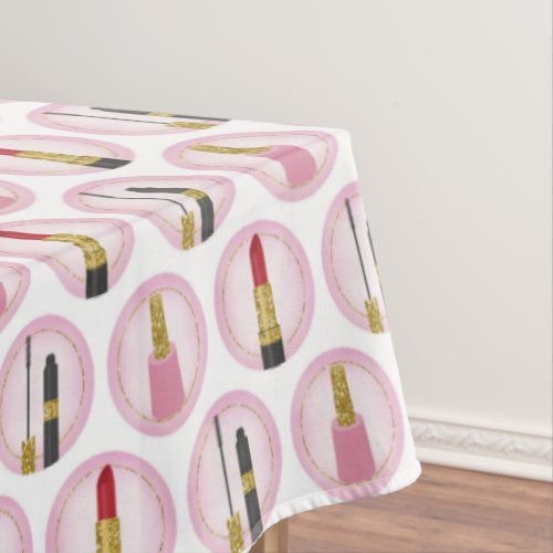 Pink Makeup Cosmetics Pattern Cosmetology Tablecloth