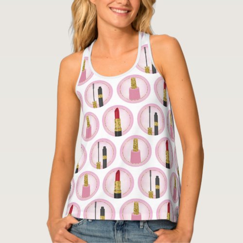 Pink Makeup Cosmetics Pattern Cosmetology Tank Top