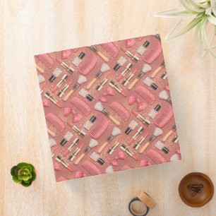 Pink Makeup Cosmetics Pattern Glitter 3 Ring Binder