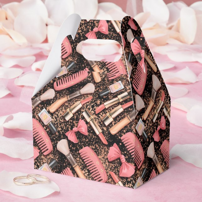 Pink Makeup Cosmetics Pattern Glitter  Favor Boxes (Wedding)