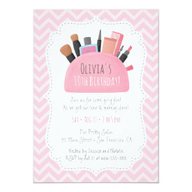 Pink Makeup Pouch Girls Birthday Party Invitations