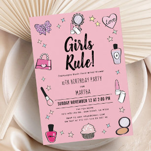 Pink Makeup Spa Slumber Party Birthday Invitation