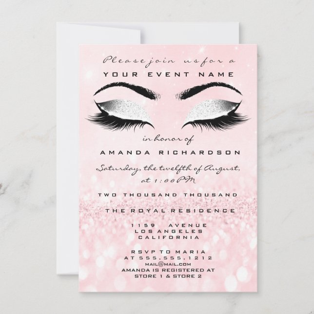 Pink Makeup White Glitter 16th Bridal Shower Invitation (Front)