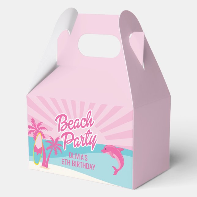 Pink Malibu Beach Birthday Favor Boxes (Front)